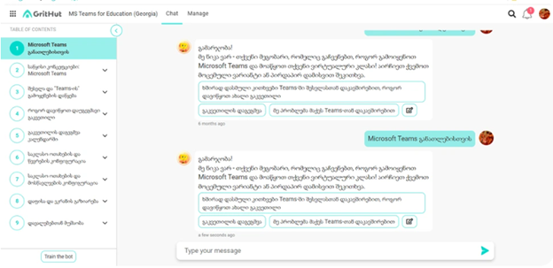 Assistant chatbot for teachers in Microsoft Teams, built for the Ministry of Education and Science of Georgia