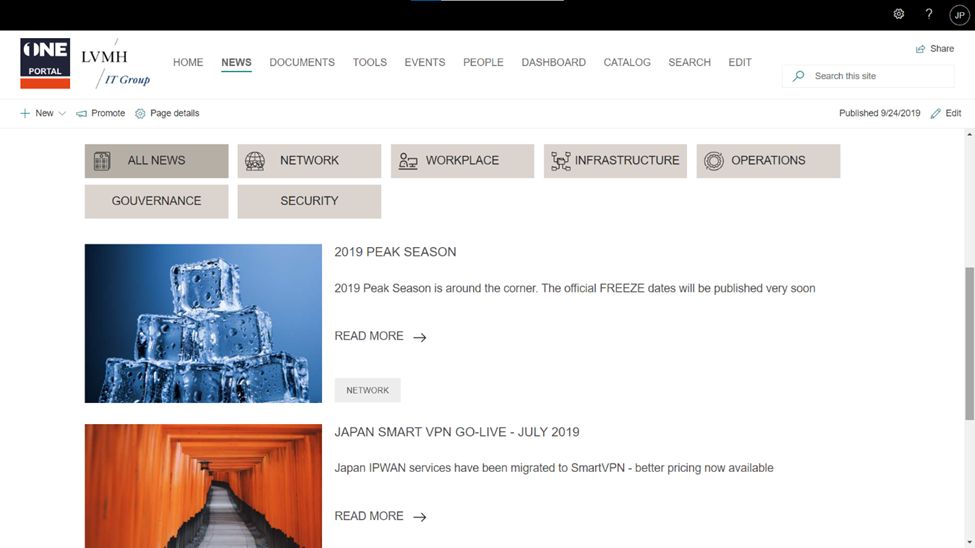 LVMH intranet news page